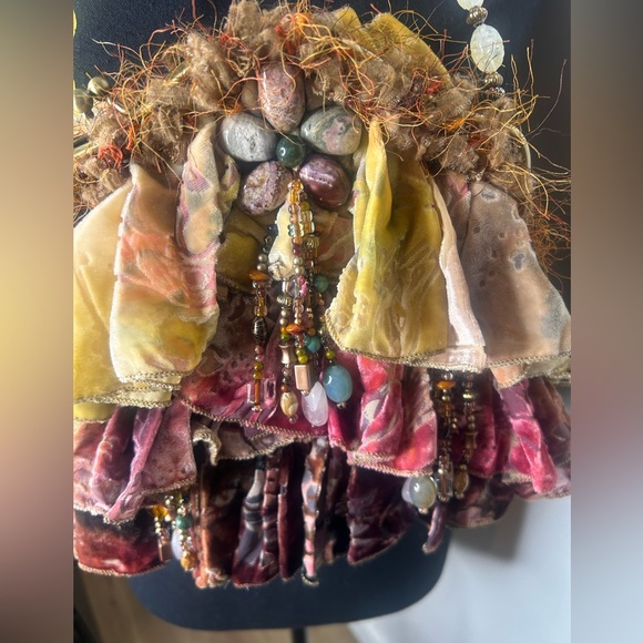 Mary Frances Vintage Beautiful BOHO Velvet Stone Bag Beaded - Picture 6 of 14